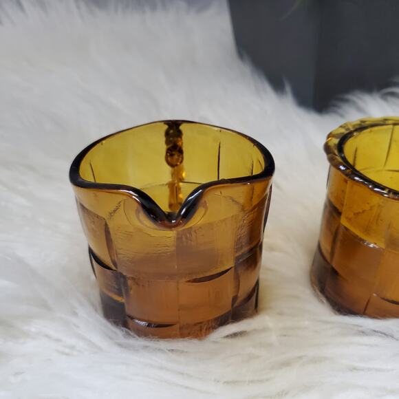 Vintage Amber Glass Creamer and Sugar Bowl Set - Picture 7 of 11